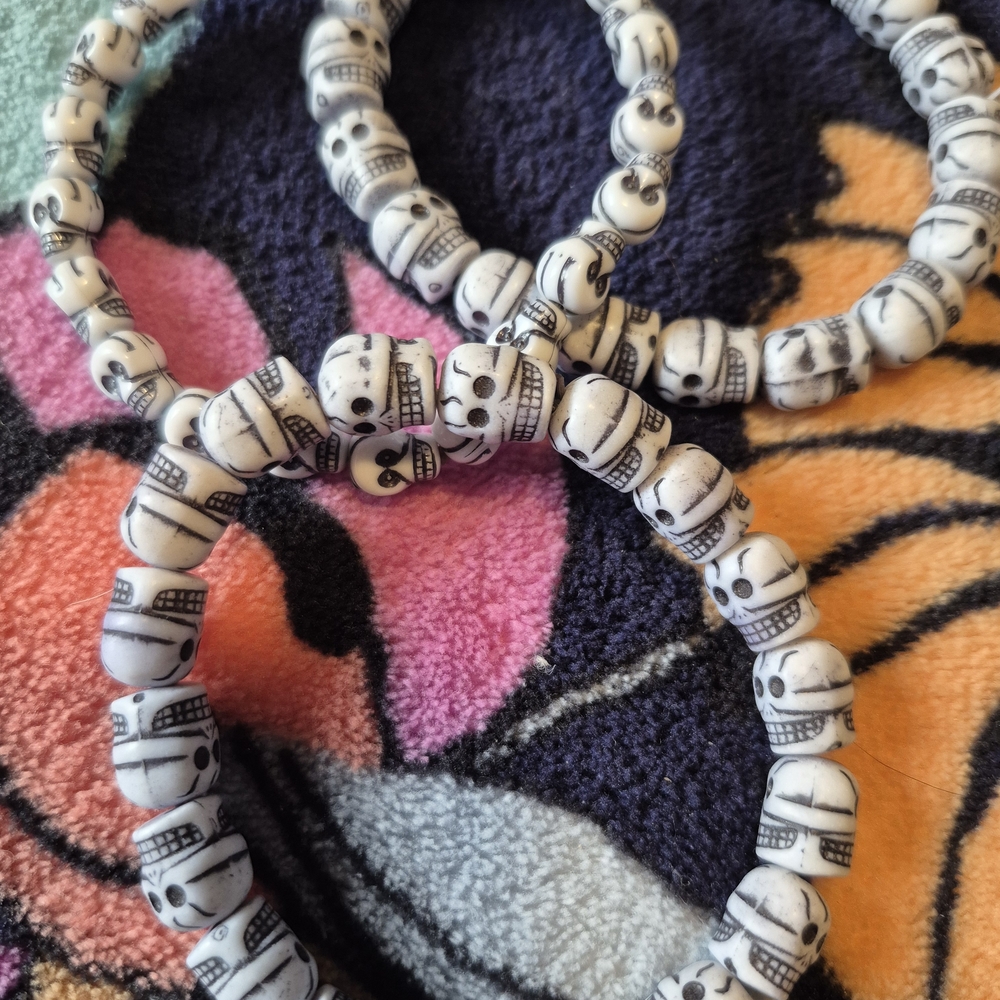 White Skull Beaded Necklace
